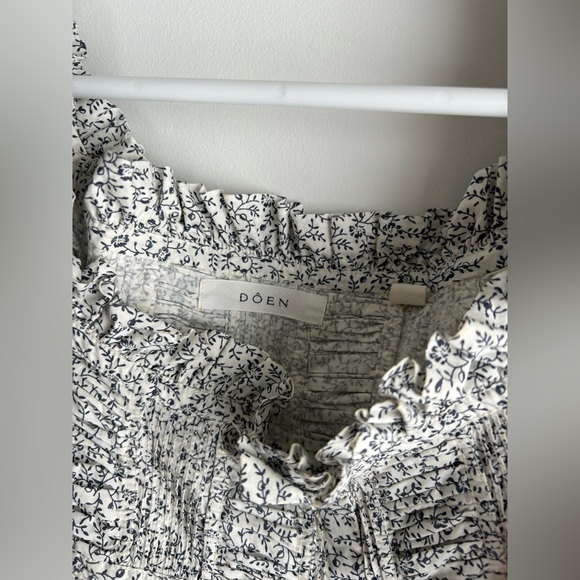 Doen Farley top in Blue Floral short sleeve button down blouse shirt sz XL - Picture 10 of 10